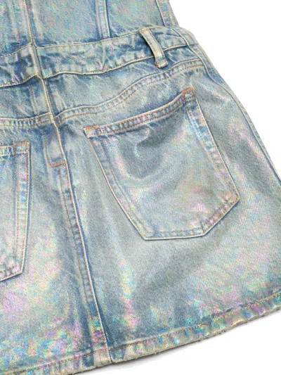 Acne Studios Distressed Foiled Denim Mini Dress In Blue