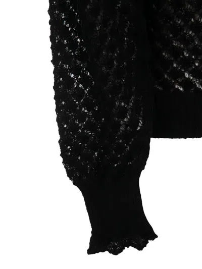 Twinset Open-knit Ruffled-cuff Sweater In Black
