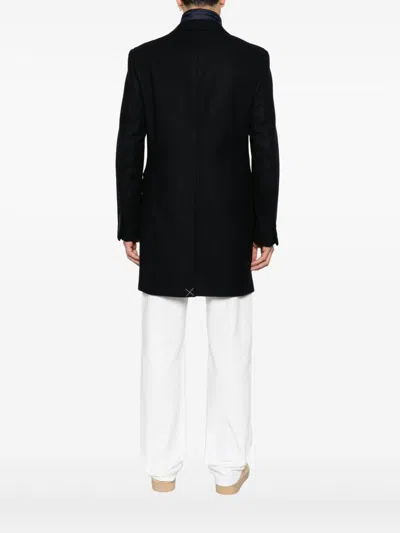 Fay Layered Navy Blue Coat With Button Fastening And Flap Pockets In Black