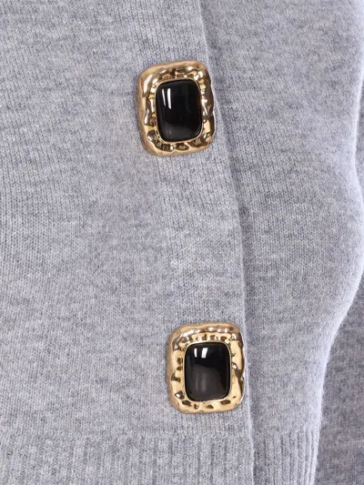 Self-portrait Jewelled-button Wool Cardigan In Gray