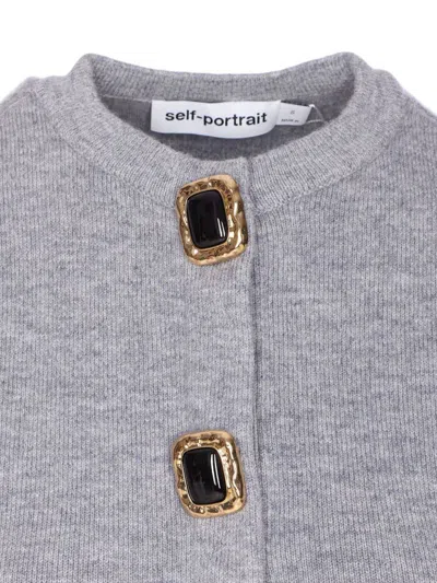 Self-portrait Jewelled-button Wool Cardigan In Gray