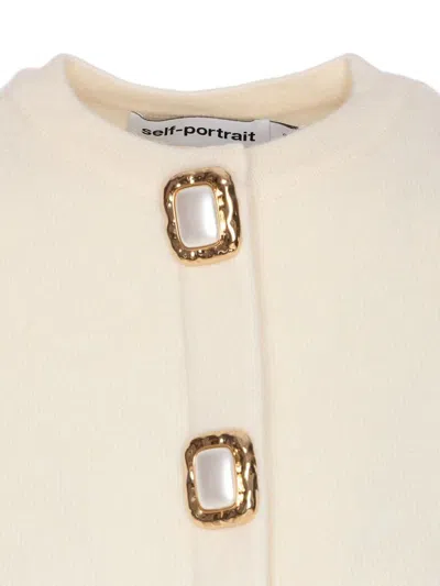 Self-portrait Womens Cream Cropped Embellished Stretch-wool Blend Cardigan In Neutral