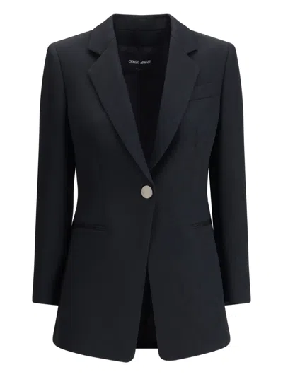 Giorgio Armani Technical Scuba Single-breasted Jacket In Black