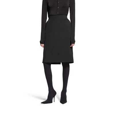 Balenciaga Hourglass Grain De Poudre Wool Midi Skirt In Black