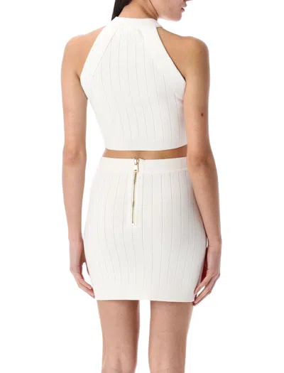 Balmain 6-button Knit Halterneck Top In White