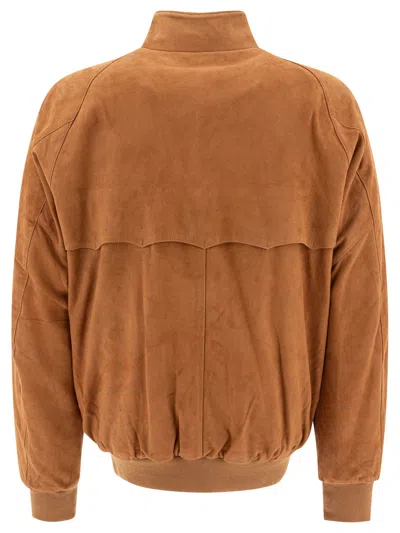 Baracuta Buttoned High Collar Jacket With Raglan Sleeves In Brown