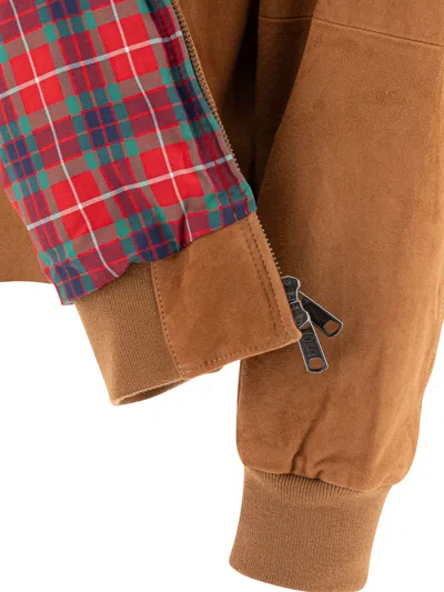 Baracuta Buttoned High Collar Jacket With Raglan Sleeves In Brown