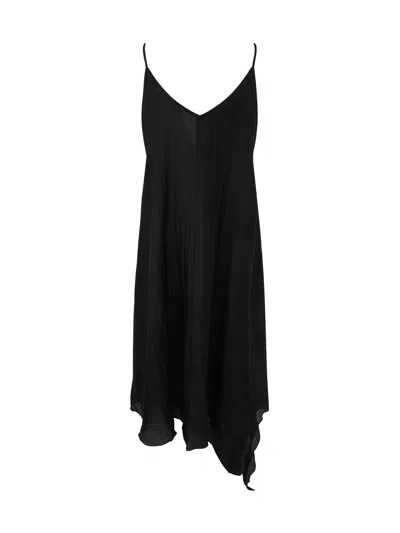Bianco Levrin Asymmetric Silk Slip Dress In Black
