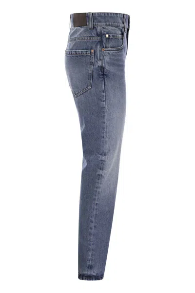 Brunello Cucinelli Authentic Denim Loose Trousers With Shiny Tab In Blue