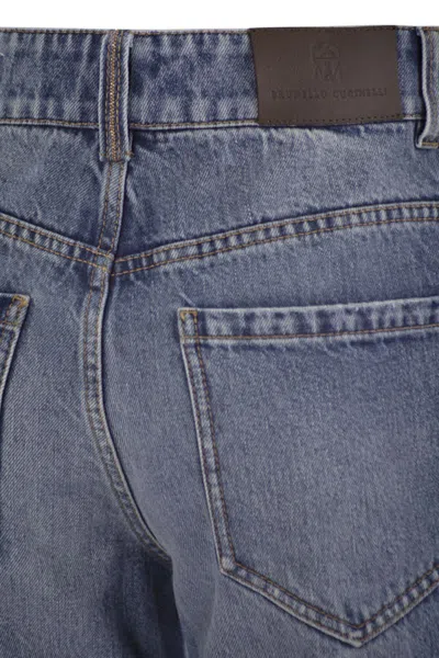 Brunello Cucinelli Authentic Denim Loose Trousers With Shiny Tab In Blue