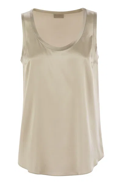 Brunello Cucinelli Stretch Silk Satin Top In Brown