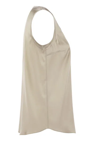 Brunello Cucinelli Stretch Silk Satin Top In Brown