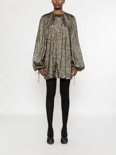 Chloé Balloon Sleeve Silk Blend Mini Dress In Multi