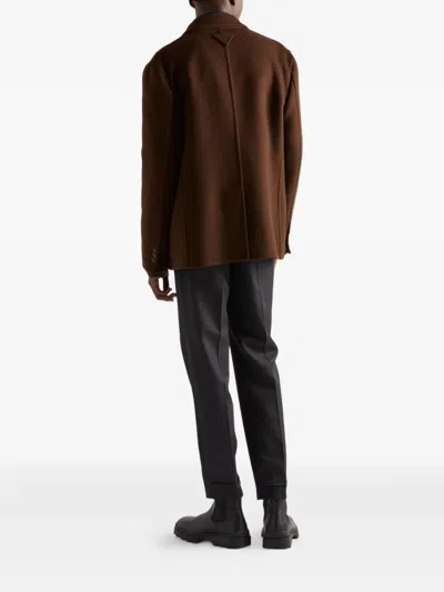 Prada ピークドラペル ダブルジャケット In Brown