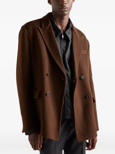 Prada ピークドラペル ダブルジャケット In Brown