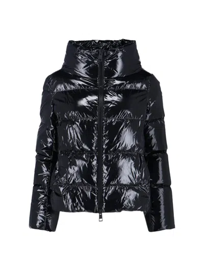 Herno Glossy Hooded Down Coat With Quilted Design In Black