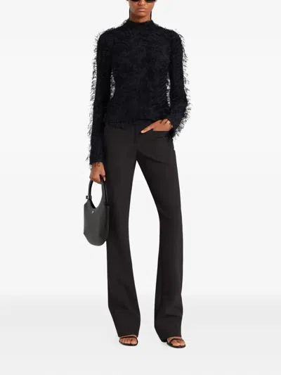 Courrèges Feather-embellished Long-sleeve Top In Black
