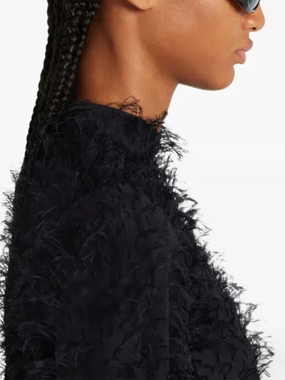 Courrèges Feather-embellished Long-sleeve Top In Black
