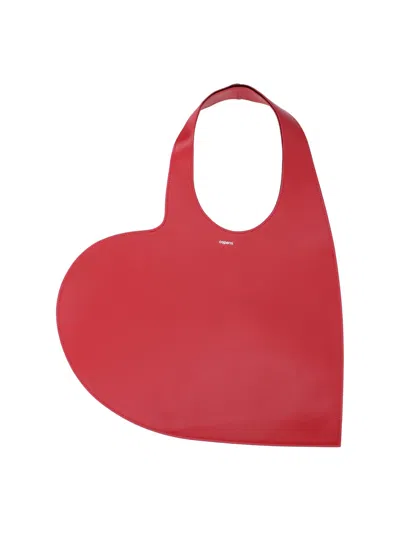 Coperni Heart-shaped Red Leather Tote With Silver Logo Print In Red