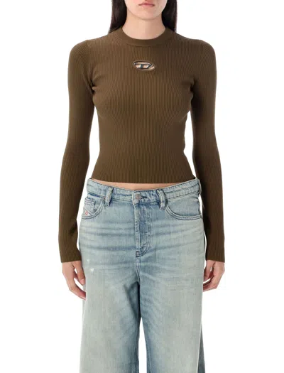 Diesel Ribbed Slim-fit Top With Cut-out Plaque Detail In Brown