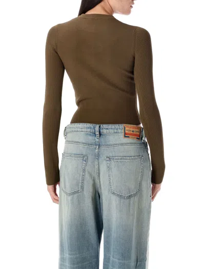 Diesel Ribbed Slim-fit Top With Cut-out Plaque Detail In Brown