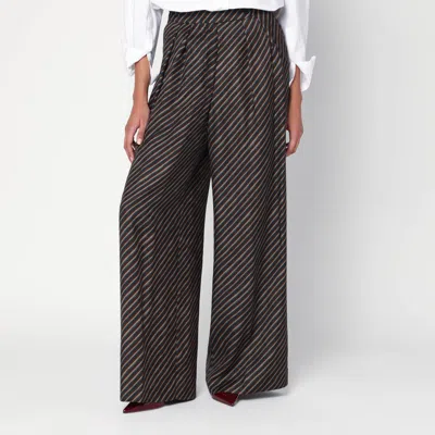 Dries Van Noten Striped Wide-leg Pants Featuring Button Detail In Brown
