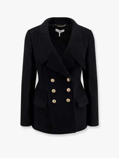 Chloé Double-breasted Virgin Wool Blend Blazer In Black