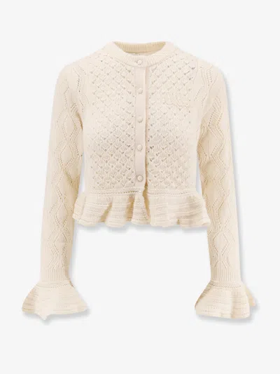 Chloé Latte-colored Crochet Cardigan In Cotton Blend In Neutral