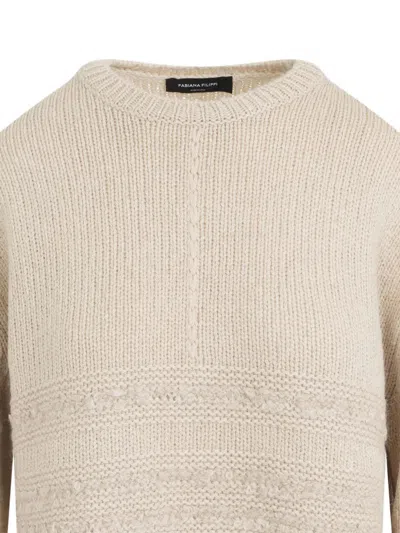 Fabiana Filippi Textured Knit Camel Sweater With Ribbed Edges In Brown