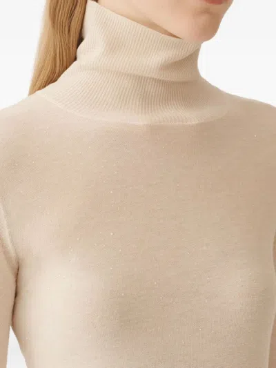 Fabiana Filippi Sequin Embellishment Wool Turtleneck Sweater In White