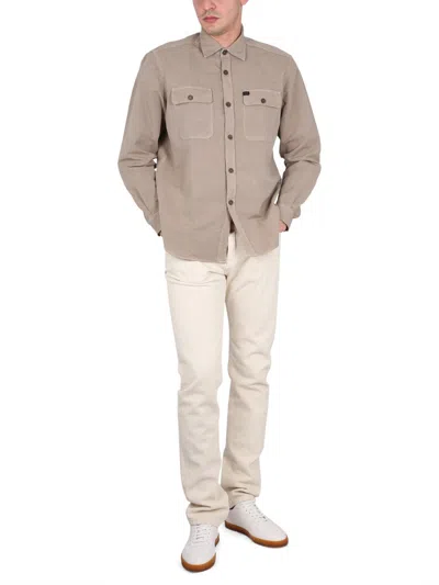 Fay Shirt With Button-down Collar And Pockets In Neutral