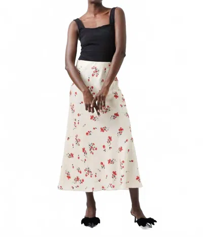 French Connection Floramour Ennis Satin Maxi Skirt In Classic Cream Multi In White