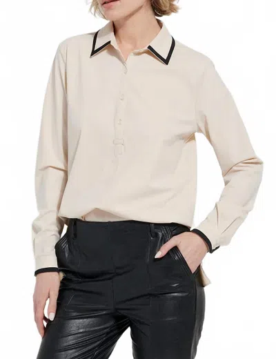 Lyssé Diana Shirt With Contrast Trim In Crisp Chino In Neutral