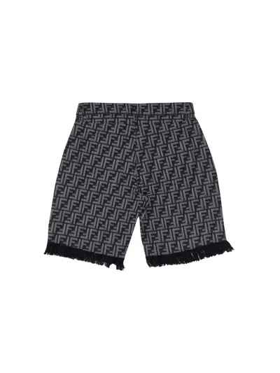 Fendi Ff Denim Bermuda Shorts In Gray