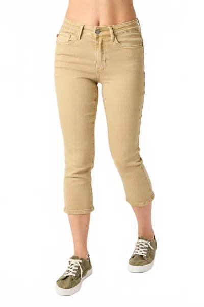 Judy Blue Avahigh Rise Garment Dyed Capri In Khaki In Nude