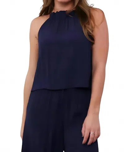Bobi Gathered Halter Neck Top In Navy In Blue