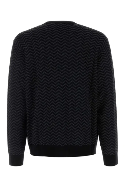 Giorgio Armani Embroidered Stretch Wool Blend Sweater In Black