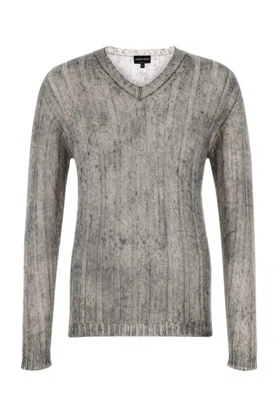 Giorgio Armani Melange Grey Mohair Blend Sweater In Gray