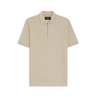 Hugo Boss Structured-cotton Polo Shirt With Zip Placket In Neutral