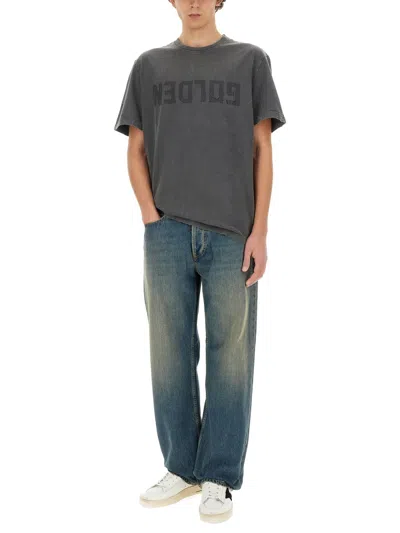 Golden Goose T-shirt In White Cotton With Iconic Logo Star In Burgundy