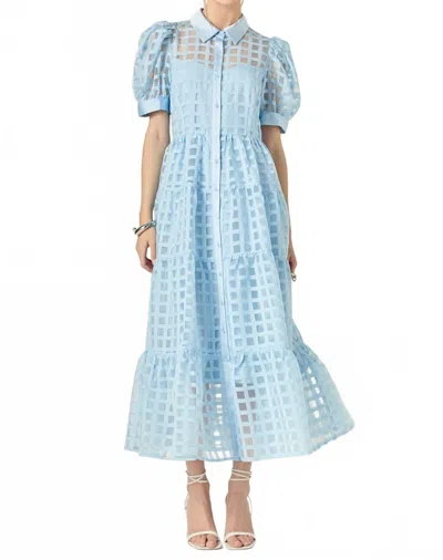 English Factory Organza Short-sleeve Button-front Midi Dress In Blue