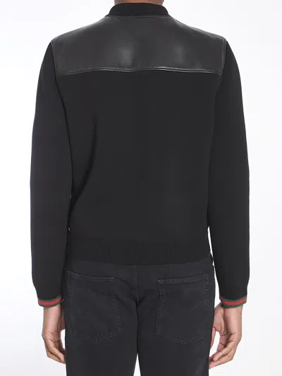 Gucci Black Bomber Jacket With Front Logo In Nappa Leather And Mesh Man In Black