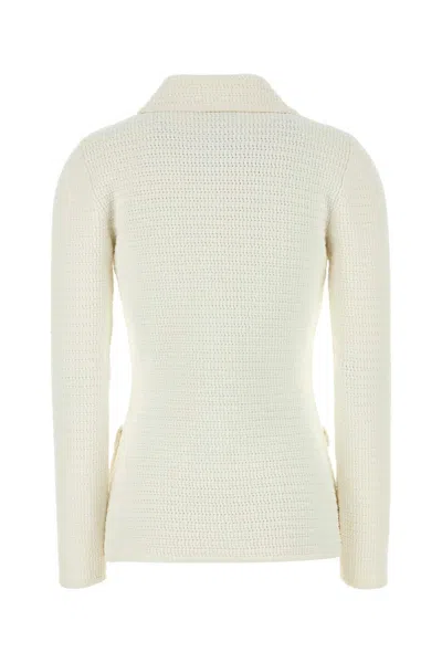 Gucci White Stretch Crochet Blazer In Neutral