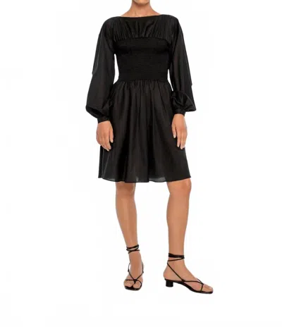 Dal The Label Smocked Cupro Midi Dress In Black