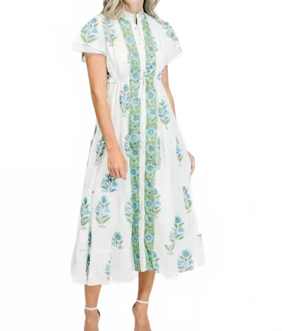 Victoria Dunn Magnolia Flutter Midi Dress In Bluebell In White