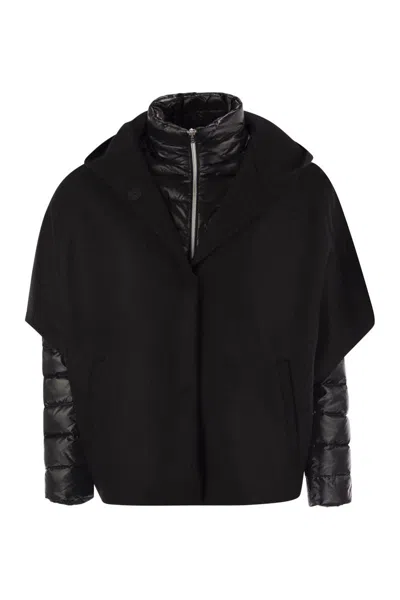 Herno Resort Hood In Ultralight Wool And Nylon In Black