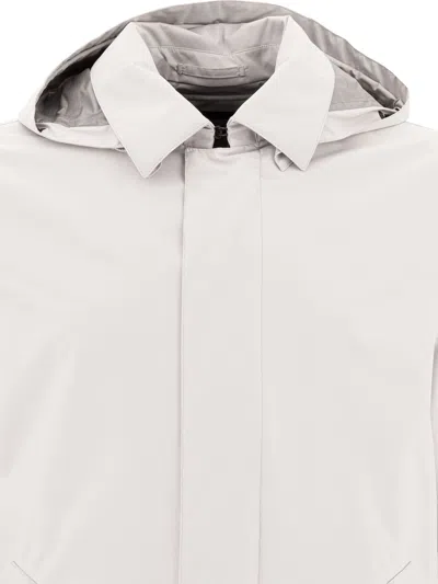 Herno Grey Coat With Hood And Zip Closure In White