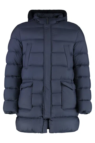 Herno Long Hooded Down Jacket In Blue
