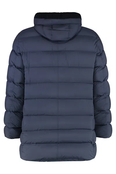 Herno Long Hooded Down Jacket In Blue