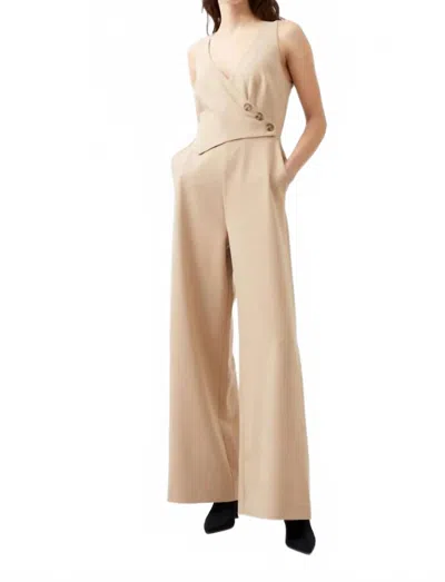French Connection Azra Button Front Twill Jumpsuit In Brown